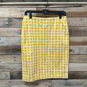 Talbots Women’s Professional/Office Yellow and White Checkered Pencil Skirt